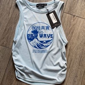 PRETTY LITTLE THING PRINTED RIB RUCHED TANK